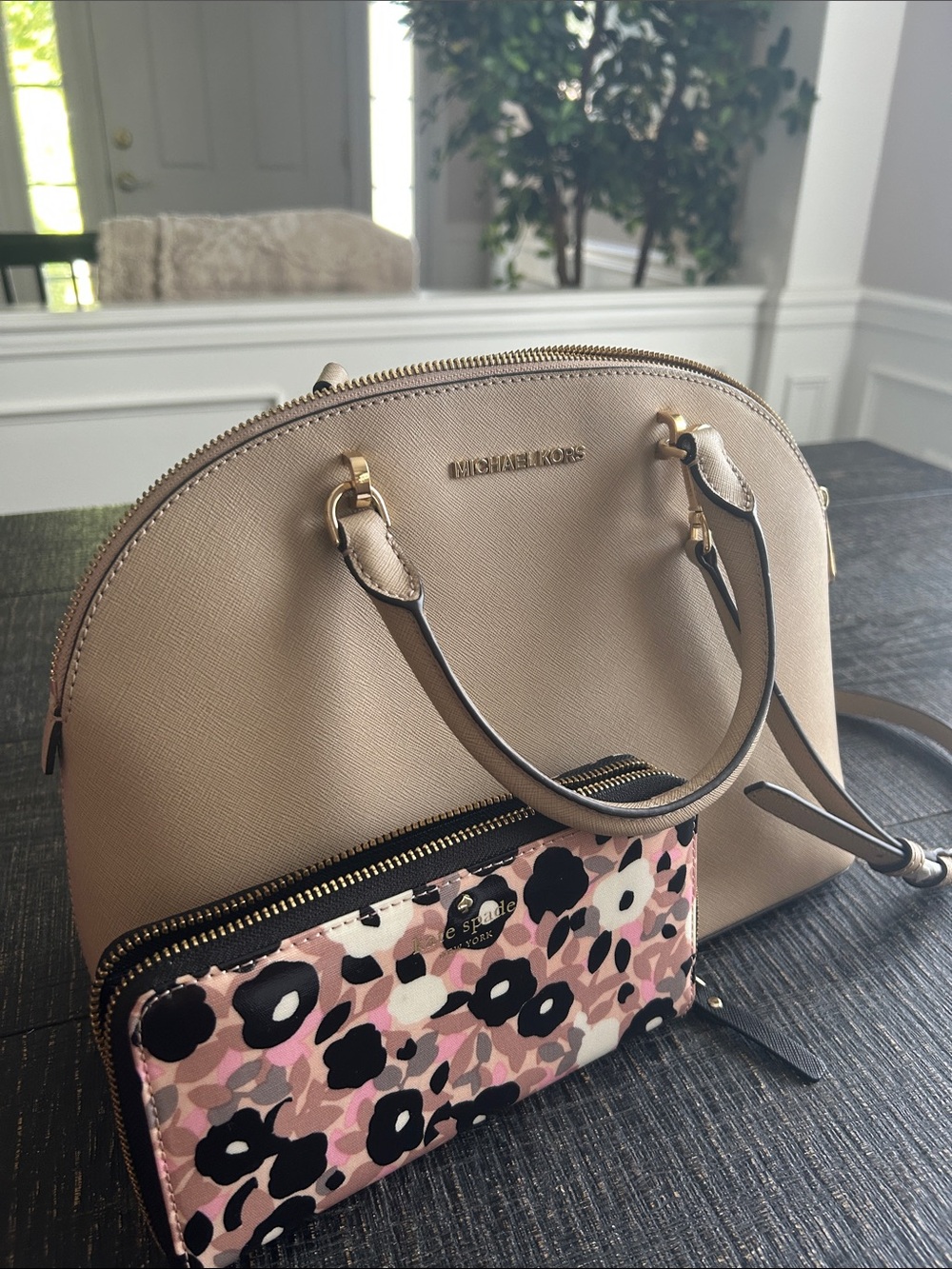Michael Kors Beige Dome Satchel with Gold Hardware